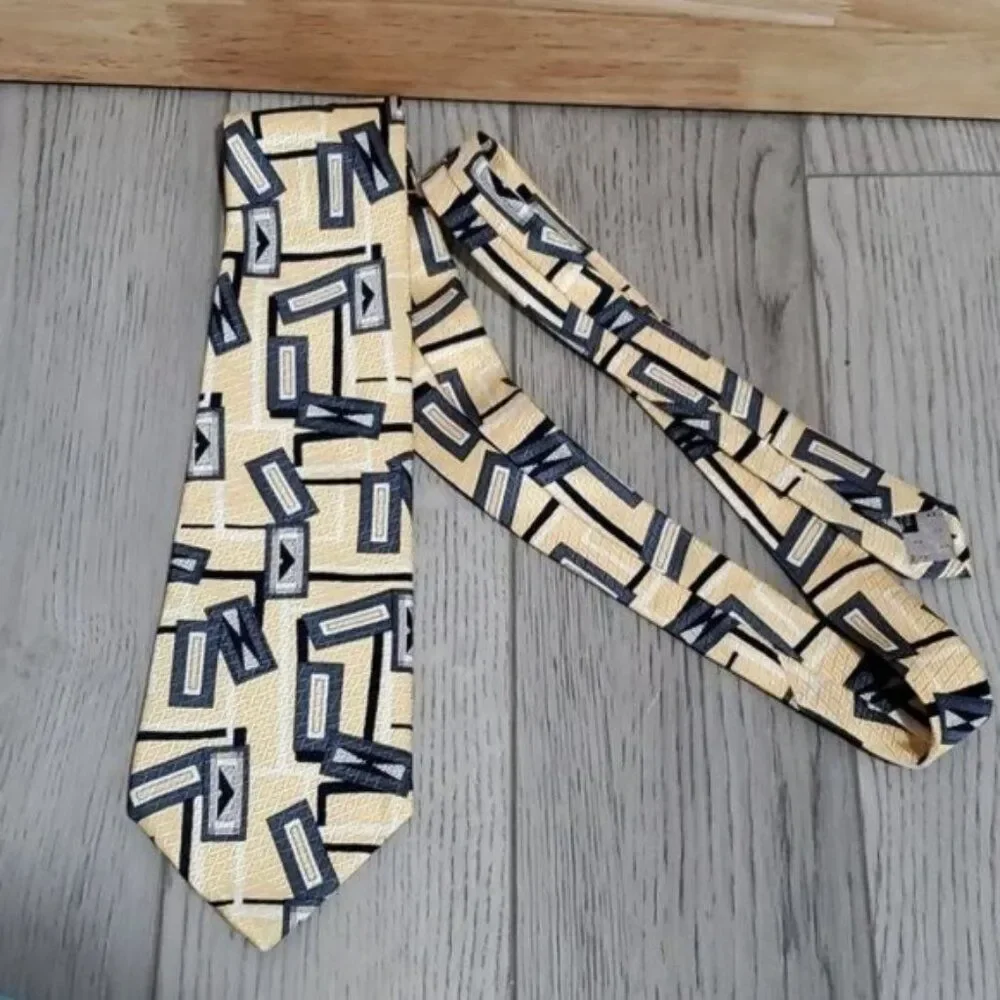Vintage Givenchy Monsieur Geometric MEN'S Tie Silk Yellow Blue